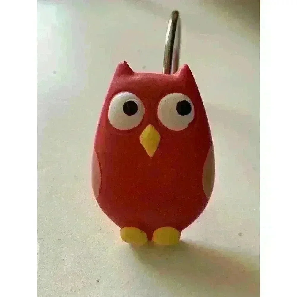 12 Colorful Resin Pink Brown Lime Green Owls Shower Curtain Hooks Kids Bathroom
